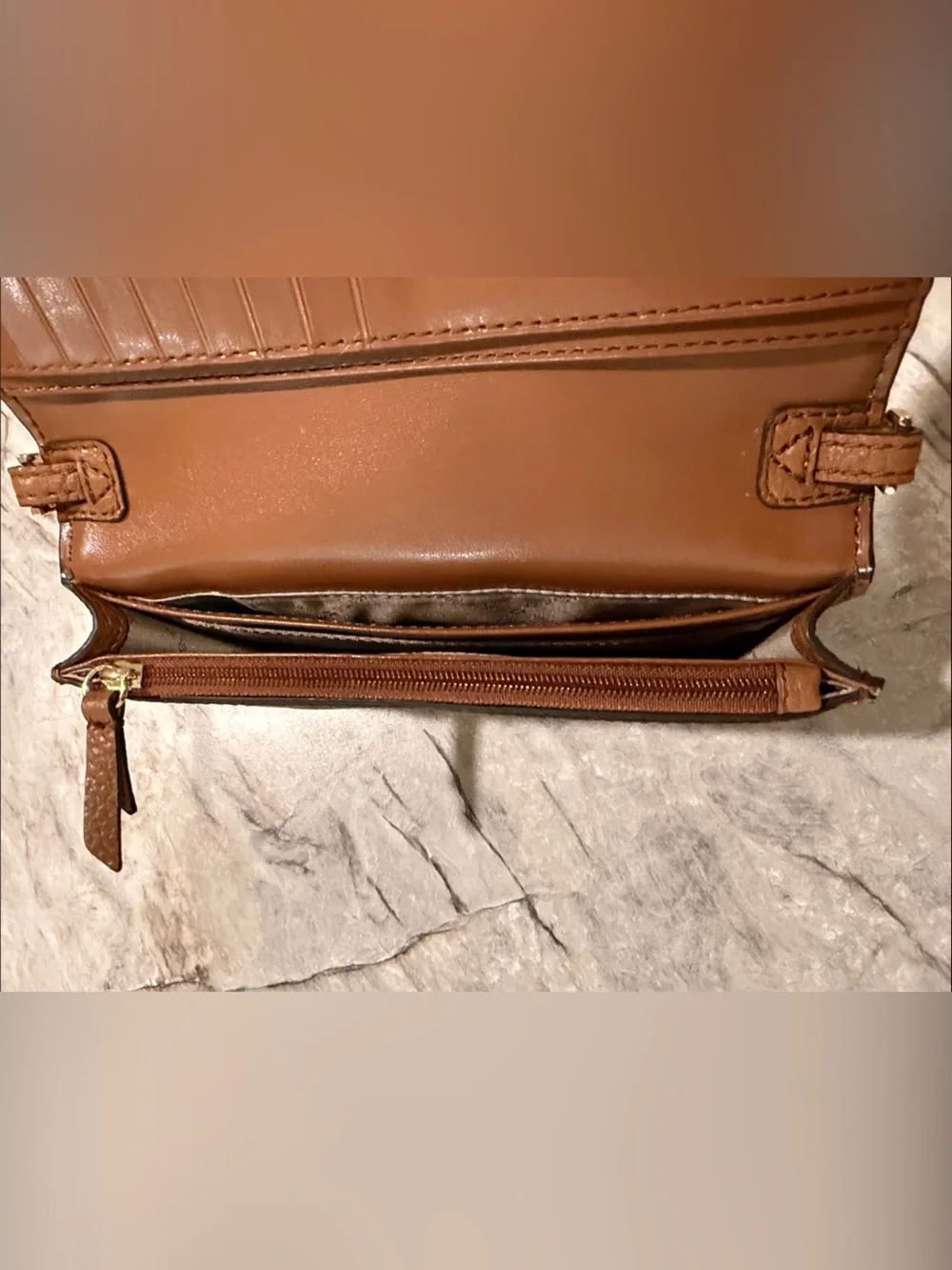 Michael Kors Brown Pebbled Leather Crossbody Wallet with Gold Hardware